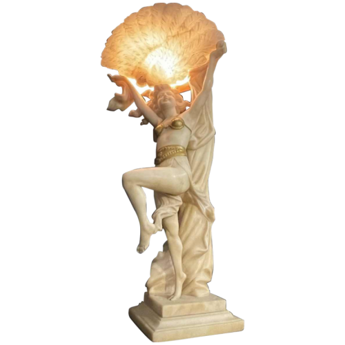 O. ROSSI, Danseuse Orientale, Lampe / Sculpture Femme Art Déco, Albâtre 1920s