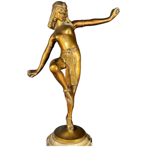 ALONZO pour EDMOND ETLING, Danseuse Egyptienne Sculpture Cléopâtre Art Déco Bronze, 1920