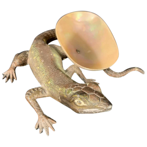 Polychrome Vienna Bronze, Animal Lizard Sculpture, Mother of Pearl, ca 1900