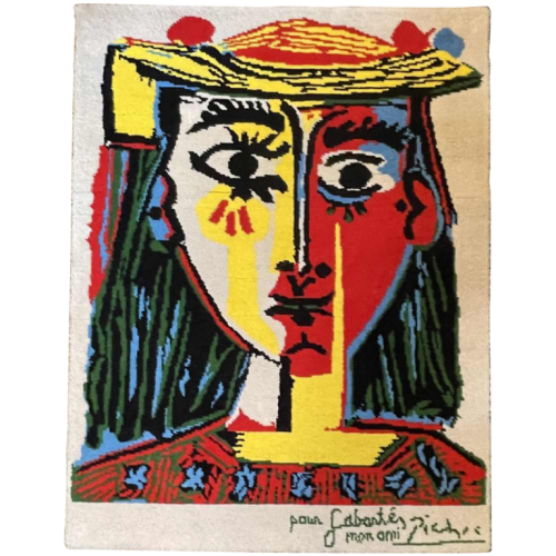 PABLO PICASSO " Portrait de femme au chapeau à pompons " N°159/500, Tapis édition DESSO, ca 1990