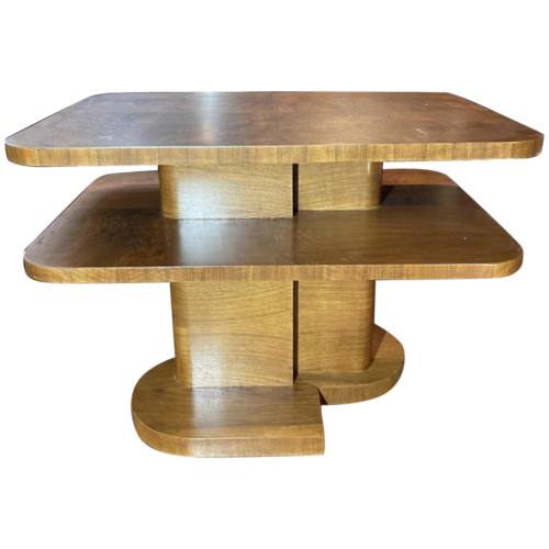 DE COENE FRERES, Modernist Constructivist Art Deco Walnut Burl Coffee Table 1930