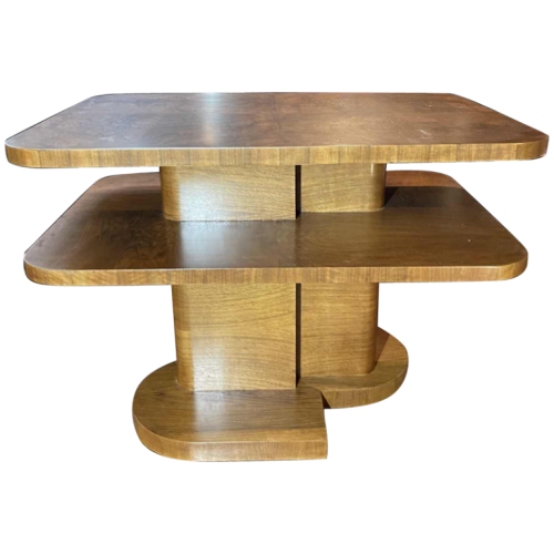 DE COENE FRERES, Table Moderniste Constructiviste Art Déco Loupe de Noyer, 1930