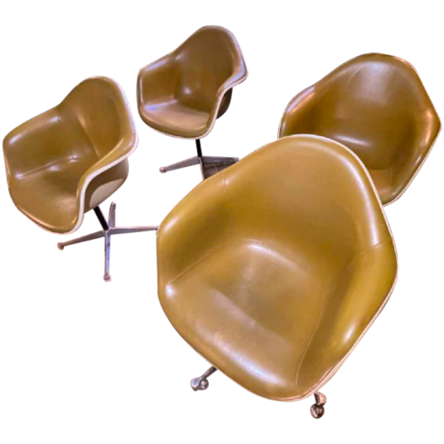 Charles Ray Eames & Herman Miller, Suite de 4 Fauteuils Vintage DAT Pivotants, Fibre Verre Polyester, 1ère édition 1960s