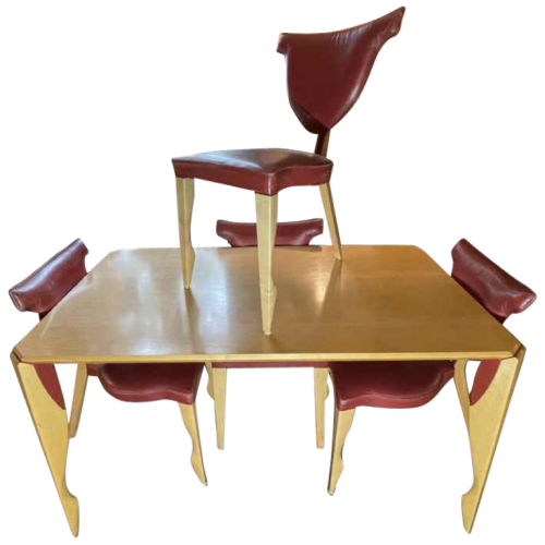 Dick Evers for Leolux in 1993, Anthropomorphic Dining Set 'Xingu' Table & 4 'Giselle' Chairs, Memphis Style