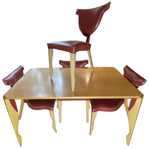 Dick Evers pour Leolux en 1993, Ensemble Table ' Xingu ' & 4 Chaises ' Giselle ' Anthropomorphe, Style Memphis