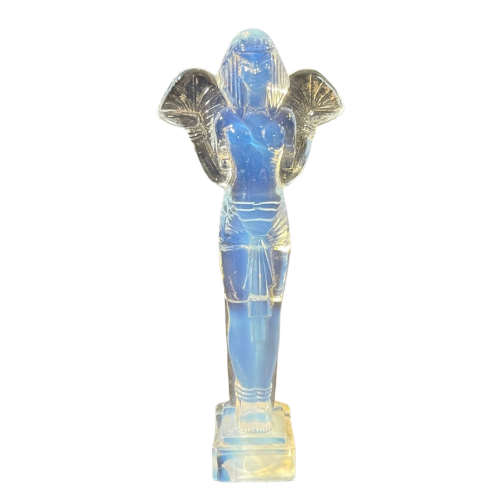 SABINO FRANCE, Sculpture "Cleopatra" Art Deco Pressed Molded Opalescent Glass