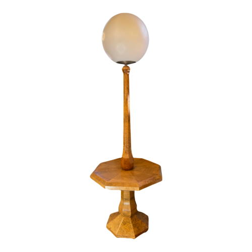 DE COENE Frères, Floor Lamp Table Pedestal Table Art Deco, Walnut Burl 1925s