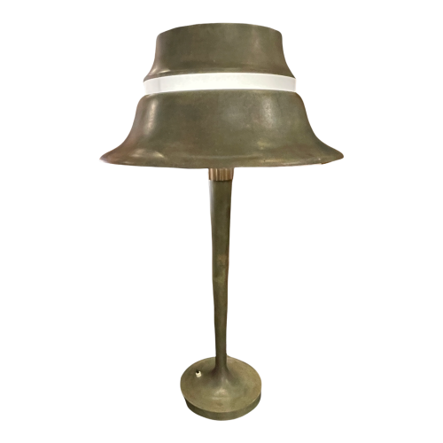 JEAN PERZEL (73cm), Rare Art Deco Table Lamp N°516, Bronze & Opaline Glass, Original Edition from 1936