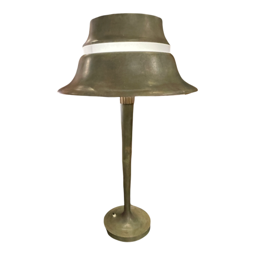 JEAN PERZEL (73cm) Rare Lampe à poser Art Déco N°516 Bronze Verre Opalin, Edition Originale de 1936