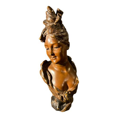 Victor Bruyneel "Elegant Woman" Sculpture Art Nouveau bronze bust, ca 1900