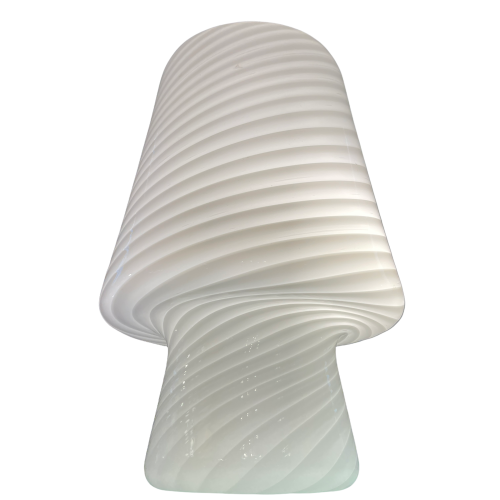 Venini Murano, "Mushroom" table lamp, opaline twisted glass, ca 1970