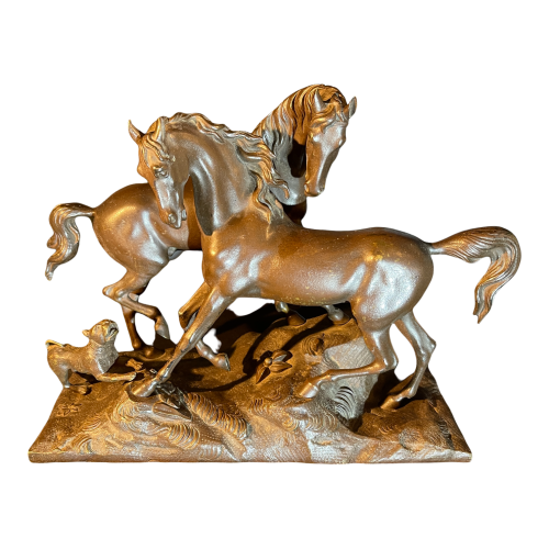 "L'accolade" animal sculpture, bronze animal horse / horses, 19th century