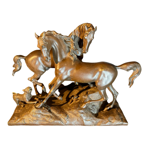 "L'accolade" sculpture animalière, bronze animalier cheval / chevaux, XIXè siècle