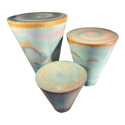 ANTONIO LAMPECCO, Important suite of 3 vases (42cm) celadon ceramic