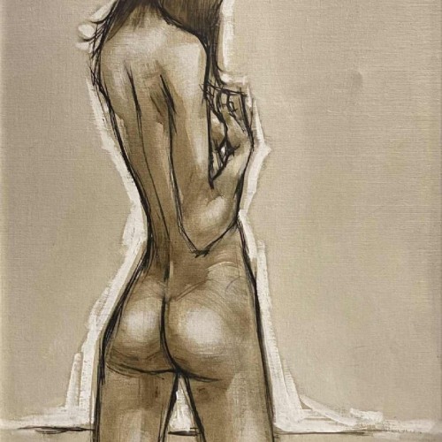 Francis Verlinden, painting "Naked woman from behind", oil on canvas dated 1974