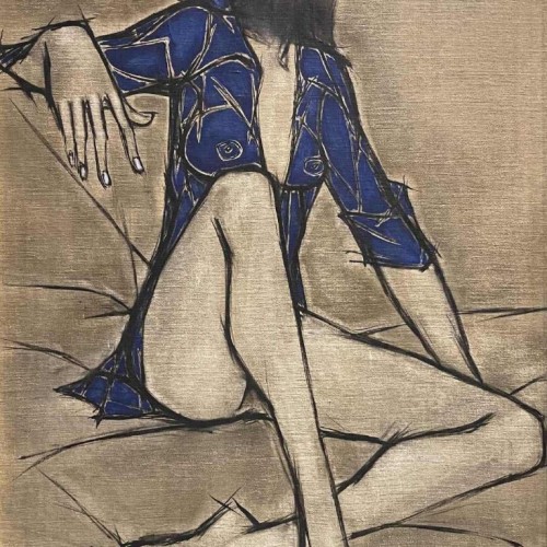 Francis Verlinden, painting "blue woman", oil on canvas dated 1977