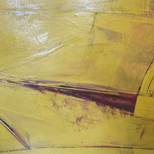 Serge Detriaux " Yellow Abstract " Painting Oil on Panel, 1982