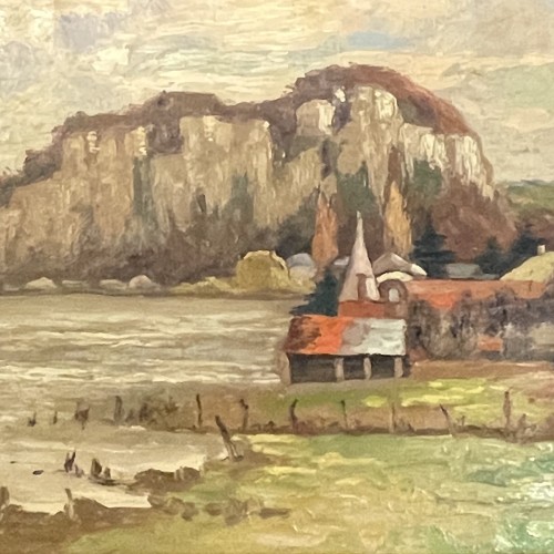 RENE BOREUX " Inondations Meuse Samson 1930 " Painting Marine, Oil on Canvas