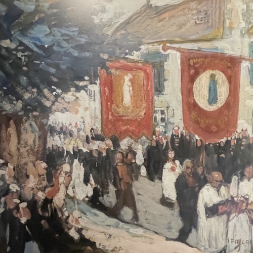 FERNAND ALLARD L'OLIVIER "Procession in Brittany" Gouache Post-Impressionnist Painting 1912