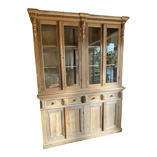 Large 8-Doors Antic Store Showcase, Beech Wood Cabinet Display, Furniture ca1880