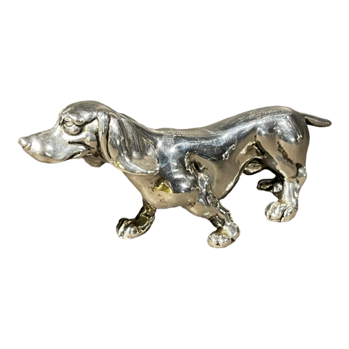 Sculpture Chien Teckel ou Basset, Argent Massif, XXème siècle