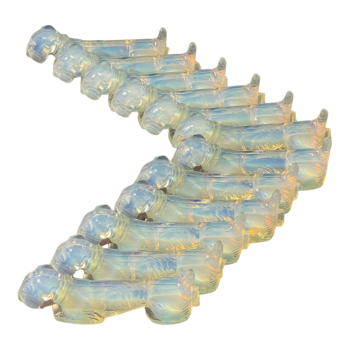 SABINO, 12 Knife Holders Scottish Terrier Art Deco Glass Opalescent 1930