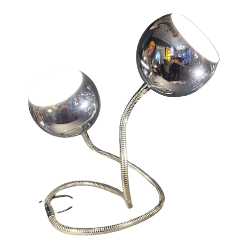 GOFFREDO REGGIANI, Italian Modelled Flexible lamp "Snake Eye Balls", Chrome Steel, ca 1970