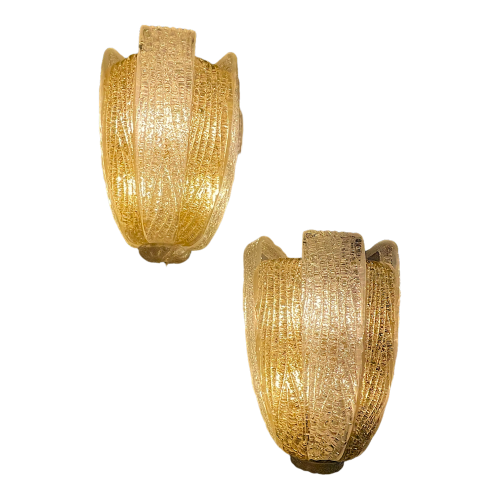 BAROVIER & TOSO, Large and Rare Pair of Art Deco Sconces, MURANO glass, ca 1930
