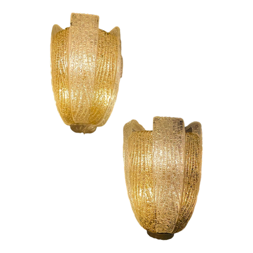 BAROVIER & TOSO, Grande et Rare Paire d'Appliques Art Déco, Verrerie de MURANO, ca 1930