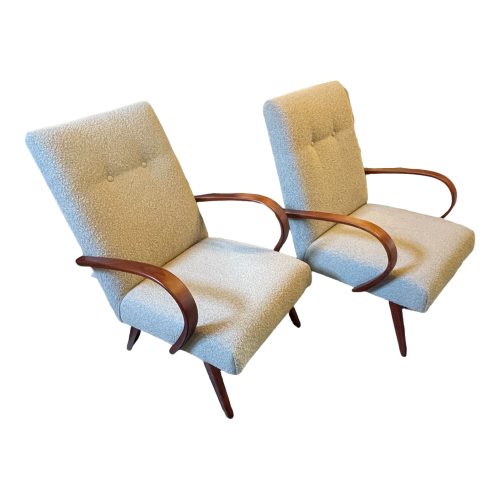 Jaroslav Smidek "Model 53" for THONET, Pair of Beige Armchairs EXPO 58, 1950/60