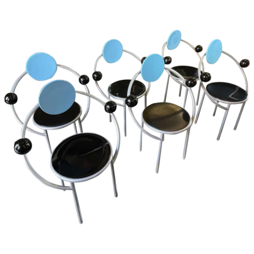 MICHELE DE LUCCHI for MEMPHIS MILANO, Set of 6 "FIRST" chairs, ca 1983
