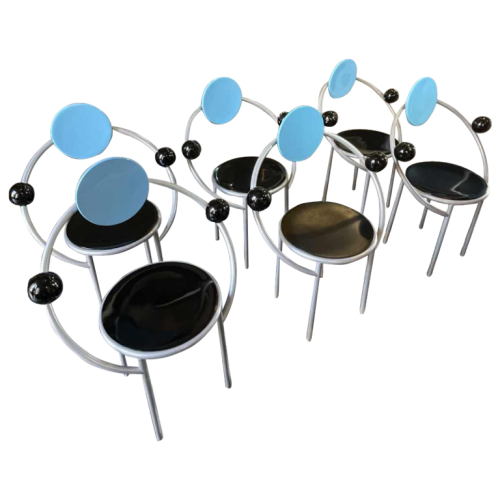 MICHELE DE LUCCHI pour MEMPHIS MILANO, Série de 6 chaises " FIRST " , ca 1983