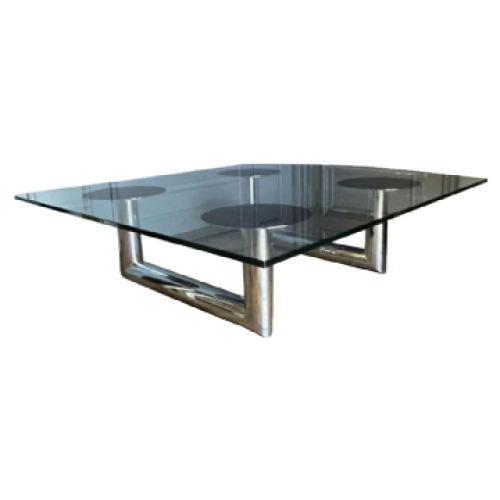 Large square coffee / lounge table, chromed tubular steel, italian design, ca 1970