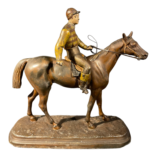 Equestrian Sculpture / Horse Jockey Statue, Regula Polychrome, ca 1890