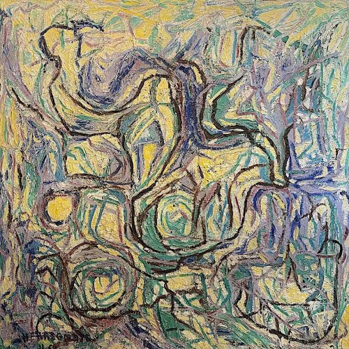 URBAIN HERREGODTS (90x92cm) Tableau Abstrait de 1962, Huile sur Panneau