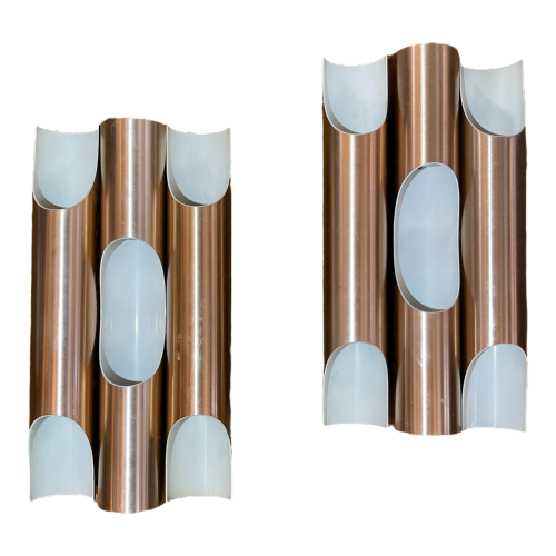 Maija Liisa Komulainen / Raak pair of FUGA organ pipes sconces, copper gold aluminium, ca 1970