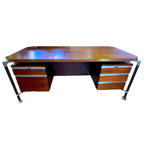 Ico Parisi & Alexandro Ferrari for MIM, double pedestal rosewood executive office desk, ca 1960s