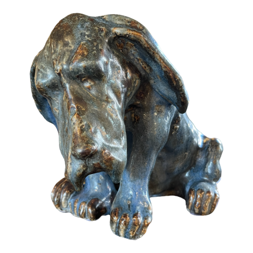 ARTHUR CRACO, rare sculpture of a dog, Art Nouveau salt stoneware, ca 1900