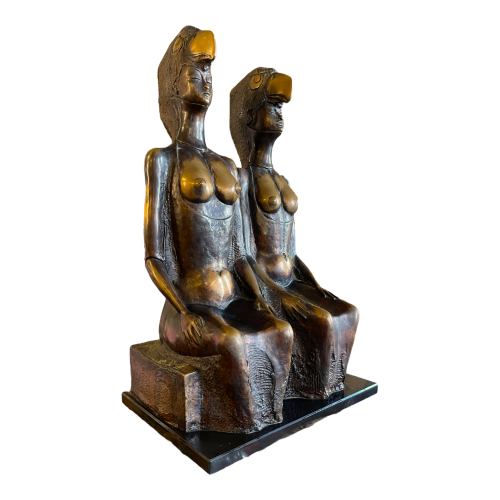 Jef Van Thuerenhout " Les Oiseaux - Deux Reines " Sculpture Expressionniste Nus, Bronze, 1980