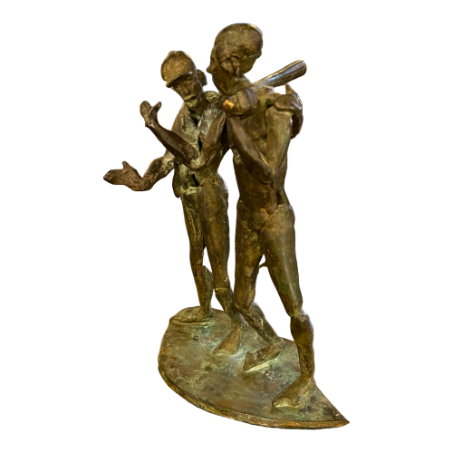 Jean Delcourt "Baseball Players", lost wax bronze unic piece sculpture, 2002