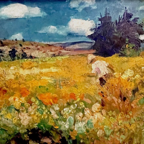 Robert Crommelynck " Paysage de Fagne animé ", tableau impressionniste, ca 1947