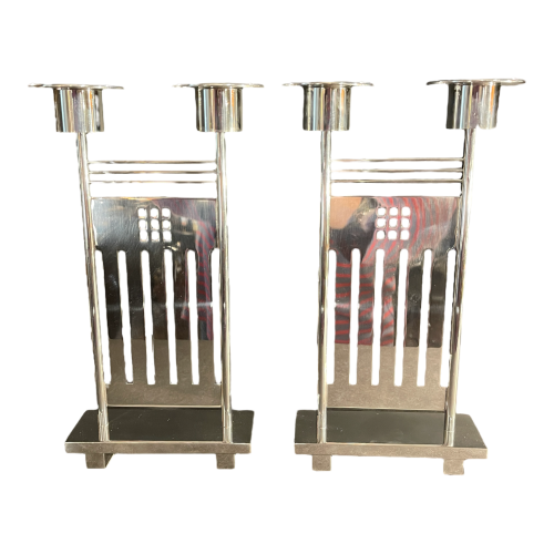 RICHARD MEIER " Swid Powell " for Cleto Munari, pair of silvered bronze candelabras, 1983