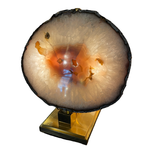 WILLY DARO, Large Golden Bronze Agate Geode Ambiance Lamp, Hollywood Regency 70s