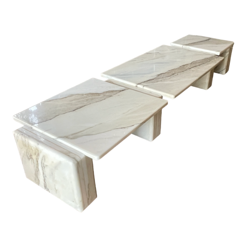 Carrara marble modular coffee table set, Italian design, ca 1970