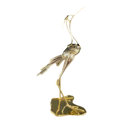 GERARD BOUVIER, wading bird, brass & silver-plated metal cutlery sculpture, 1989