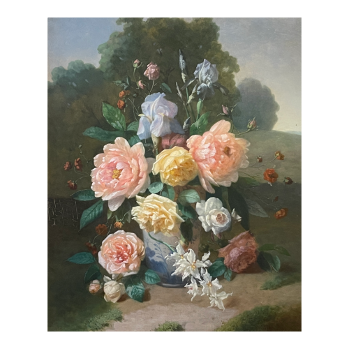 HENRI ROBBE Painting " Bunch of flowers " still life, oil on panel, ca 1840