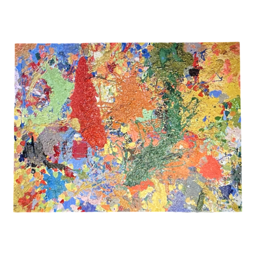 CECILE MIGUEL ' Composition N°4 ' Huile panneau, Tableau TACHISTE ABSTRAIT, 1957