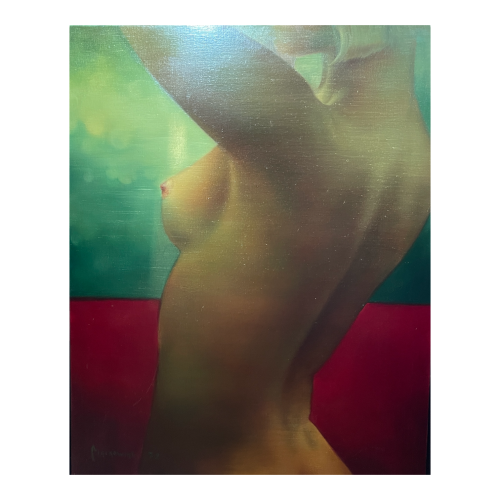 ERWIN MACKOWIAK " Tamara nue " tableau Pop'Art belge, huile sur toile 1972