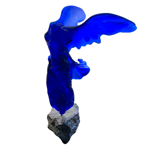 YVES KLEIN for LALIQUE, Pop Art crystal monochrome IKB Blue sculpture " La Victoire de Samothrace 62 " 2011
