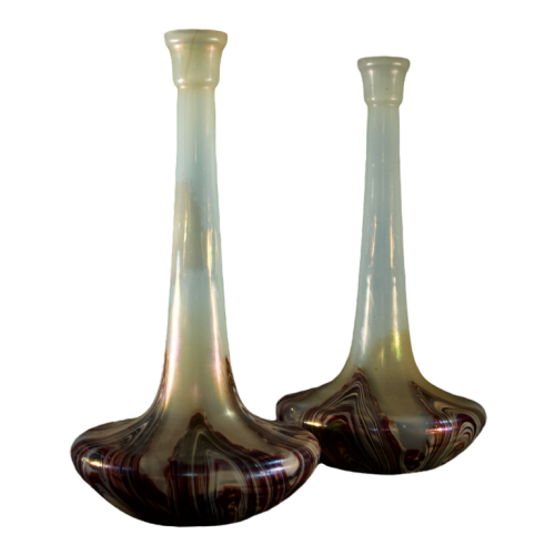 WILHELM KRALIK & SOHN Bohemian pair of Art Nouveau iridescent glass vases 1910